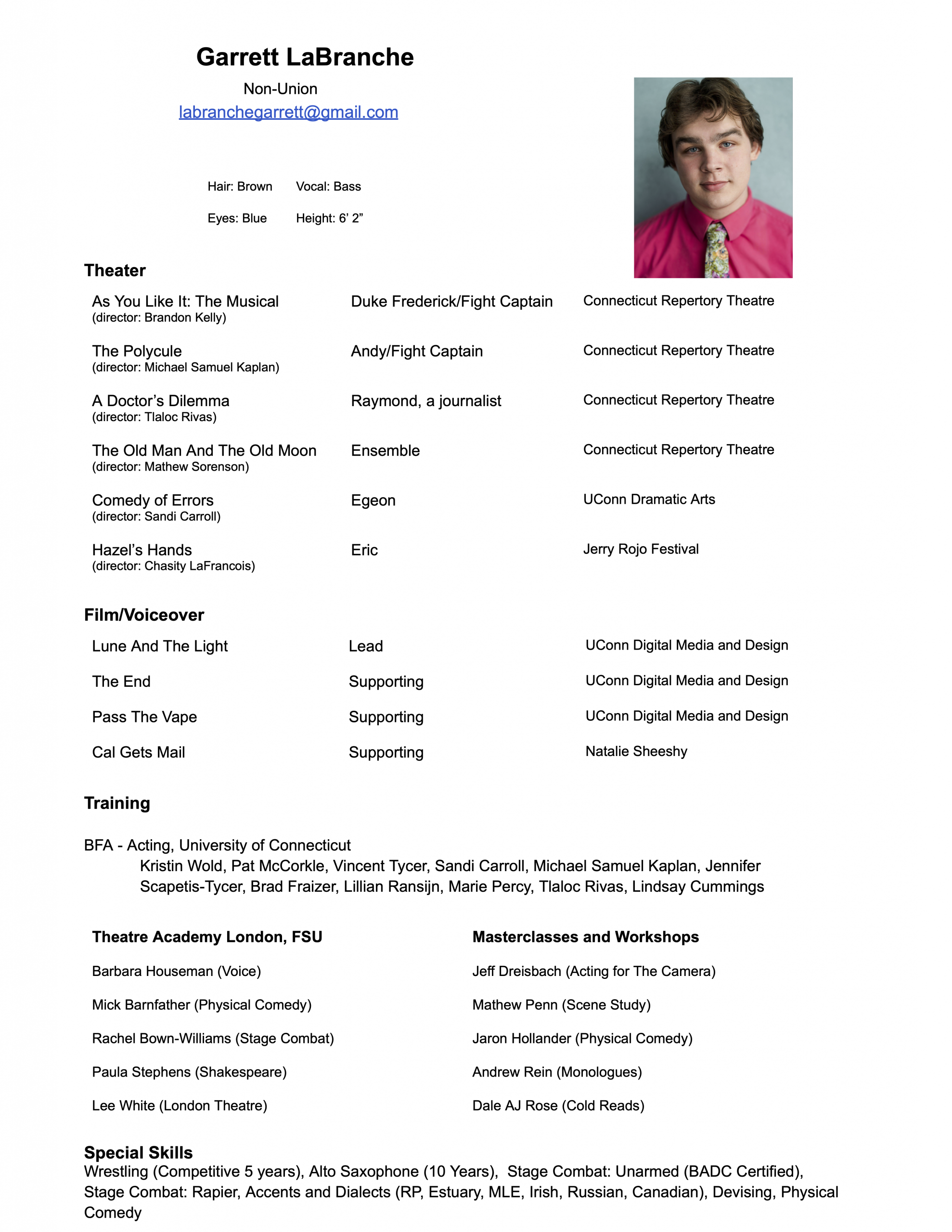 Resume for Garrett LaBranche, PDF below.