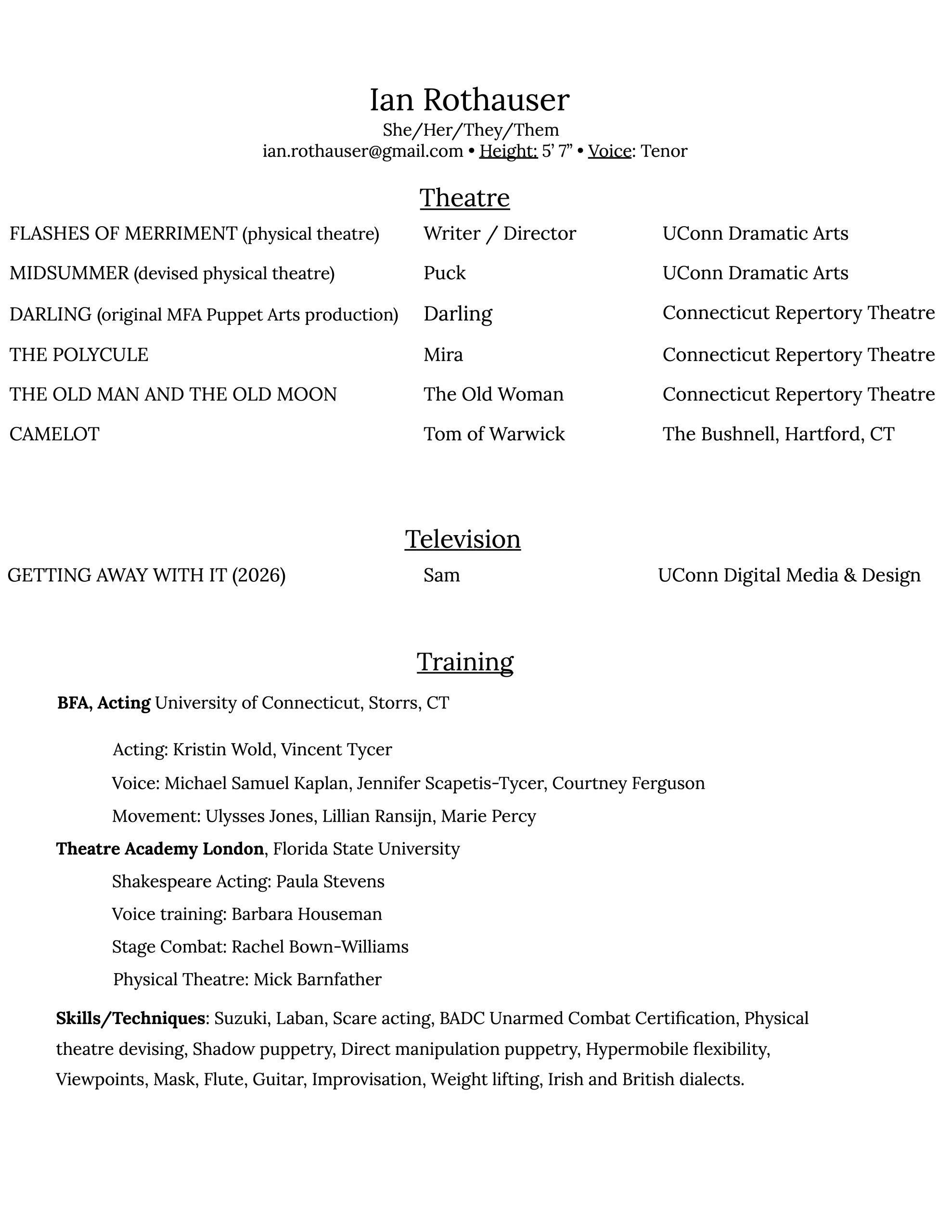 Resume for Ian Rothauser, PDF below.