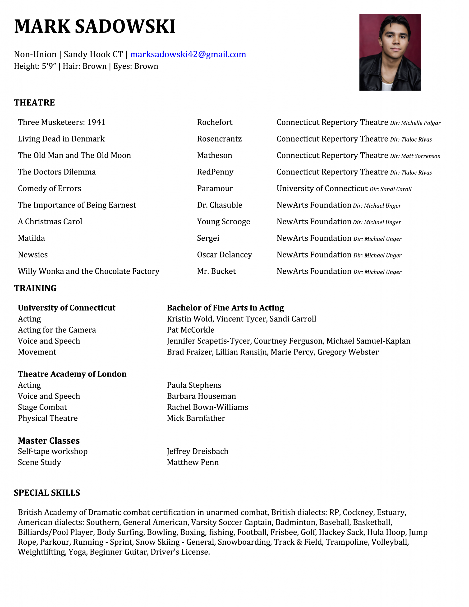 Resume for Mark Sadowski, PDF below.